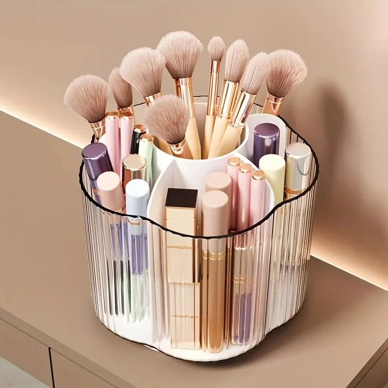 360° Umiikot na Makeup Brush Holder Nababakas 6 Grids Cosmetics Storage Box Round Revolving Makeup Brushes Tools Organizer Box — image 5