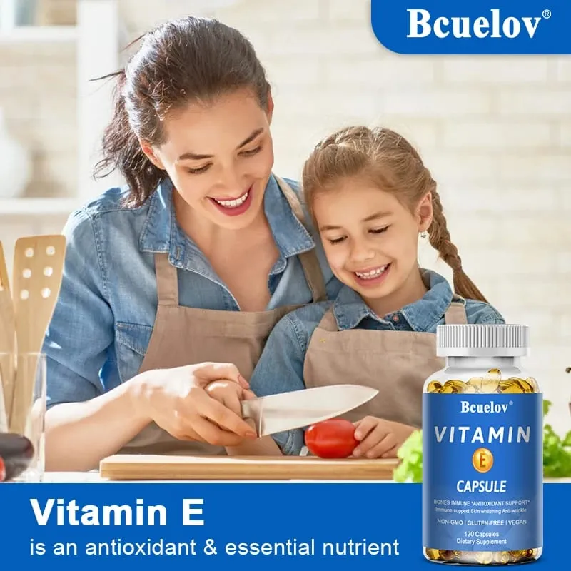 Bcuelov Vitamin E Softgels Antioxidant Supplements Easily Absorbed - Supports Skin Heart & Immune Health Capsules Non-GMO