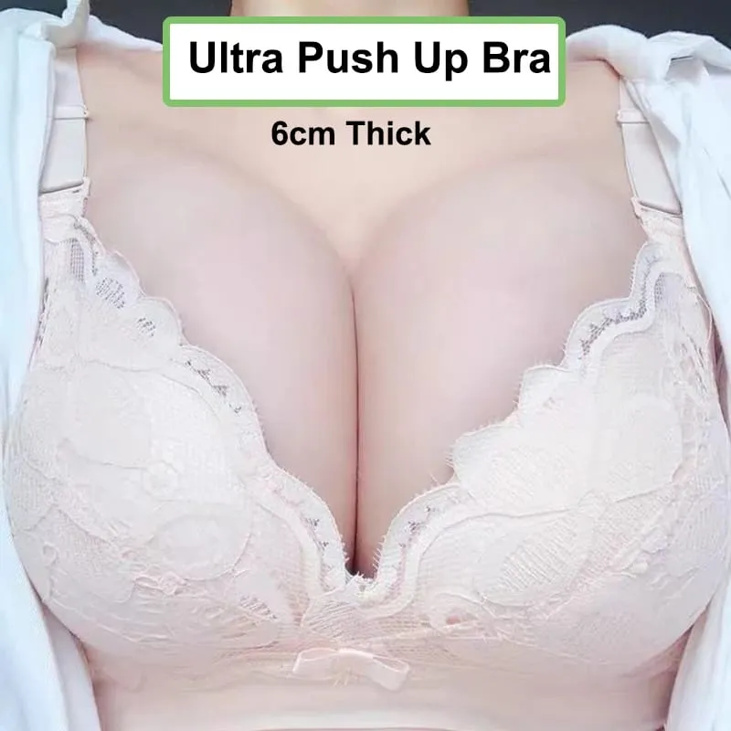 Ultra-vastag Push Up melltartó 12 cm-es vastag, csipkés csésze, összegyűjtött vezeték nélküli melltartó oldalsó tartása Teljesen fedő fehérnemű A/B csészékhez
