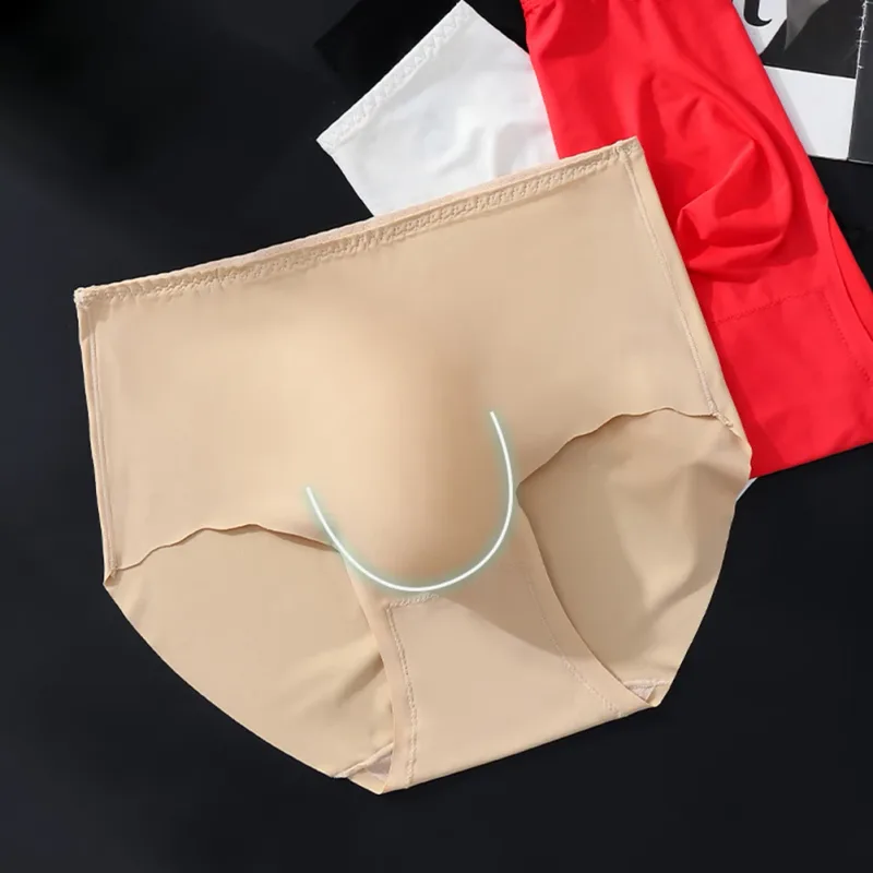Men Ultra-Thin Briefs Seamless Ice Silk Plus Size Briefs 3D Bulge Pouch Solid Underwear High-Waisted Breathable Panties