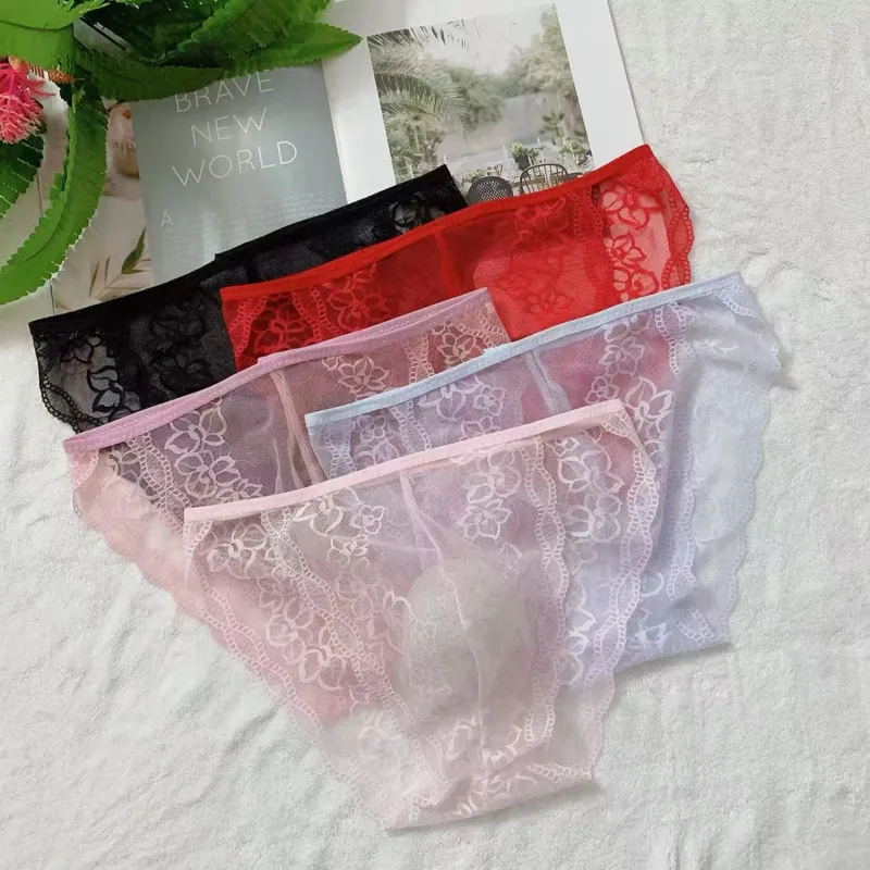 Stretchy Men\'s Lingerie Jockstraps Sheer Pouch Skin,Pink,Black Men Lace Briefs Quick Dry 90 Polyamide 10 Spandex