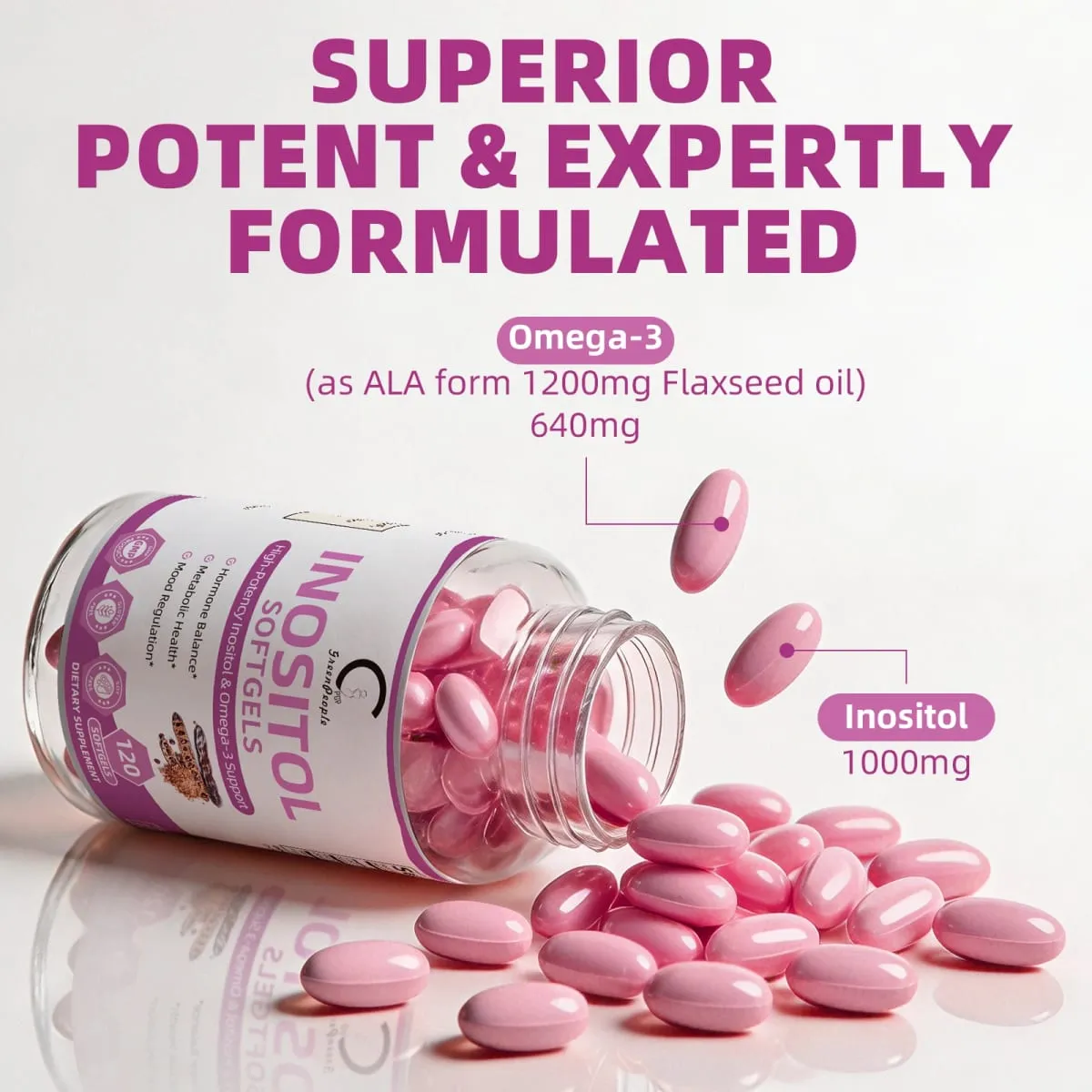 120PCS Inositol Capsule with Omega-3 Supports Ovarian Function Hormone Balance Fertility Supplements for Women
