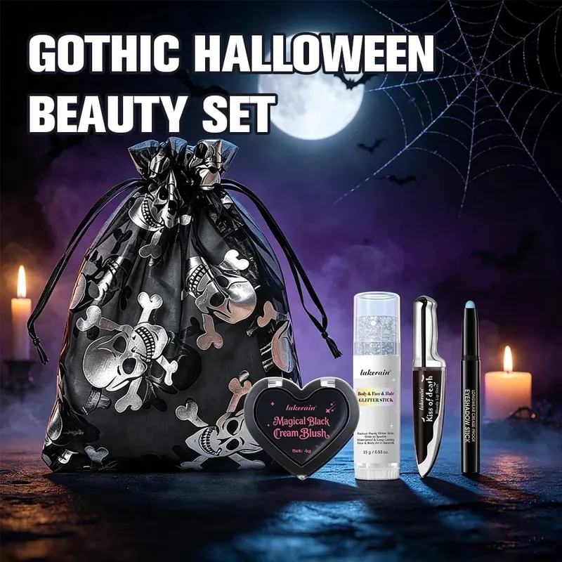 Halloween Gothic Σετ Μακιγιάζ 5 τμχ Lip Stain Dark Cream Blush Eyeshadow Stick Glitter Eyeliner με τσάντα Cosplay Party Face Body