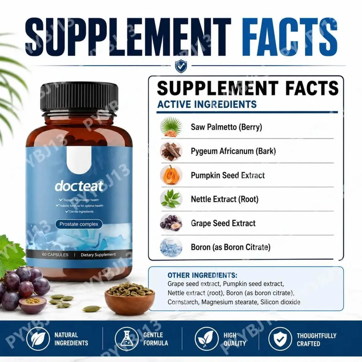 Docteat Prostate Complex Capsules Support Prostate Health and Urine Flow with Herbal Saw Palmetto and Pygeum 60 Capsules