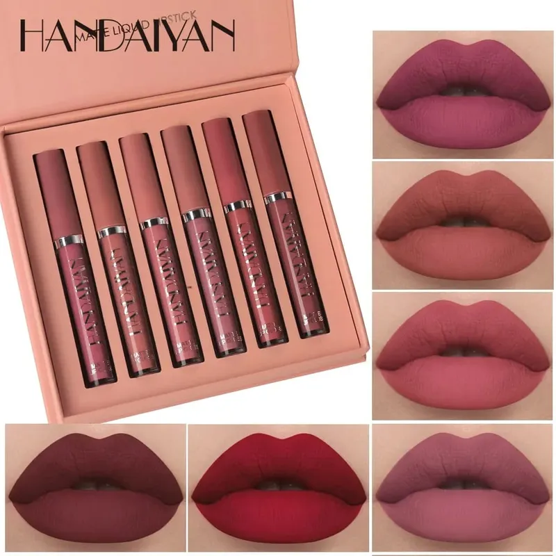 6 τμχ/Σετ Lip Gloss μακράς διαρκείας αδιάβροχο ματ απόχρωση χειλιών αντικολλητικό Κύπελλο υγρό κραγιόν Κουτί δώρου Καλλυντικά Μακιγιάζ