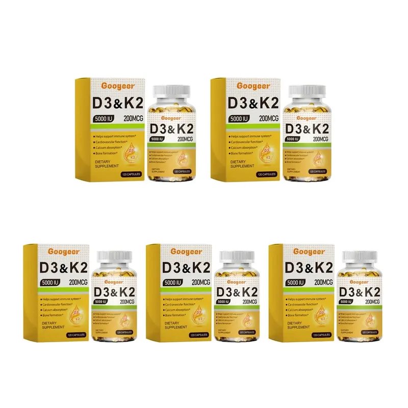 Googeer Vitamin D3 & K2 Capsules with Immune System Support and Bone Formation Support for Calcium Absorption 120 Capsules