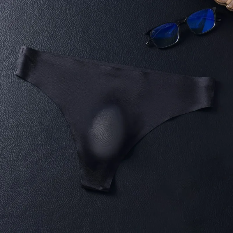 Men Seamless Ice Silk G-String Underwear 3D Bulge Pouch Low-rise T-Back Thongs Low Rise Men Bikini Briefs U Pouch Lingerie