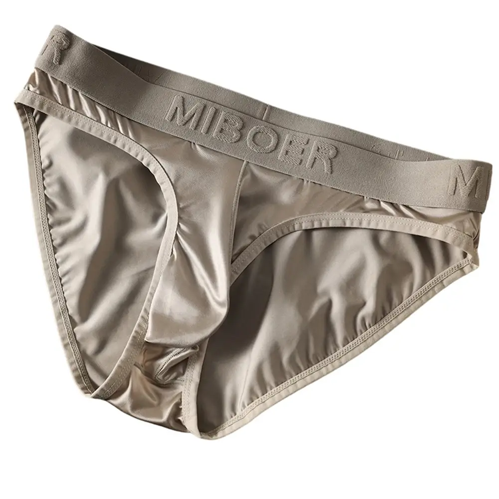 Low Waist Mens Briefs Underwear with Ice Silk Satin-like Fabric Bulge Pouch Smooth Stretch Breathable Underpants