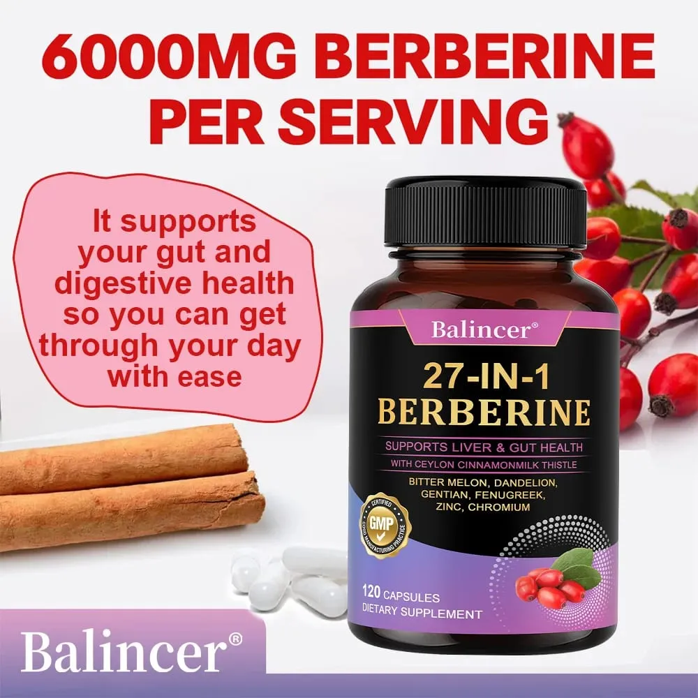 Berberine Capsules - with Ceylon Cinnamon - Blood Sugar Balance Cardiovascular Health Aid Digestion Promote Metabolism