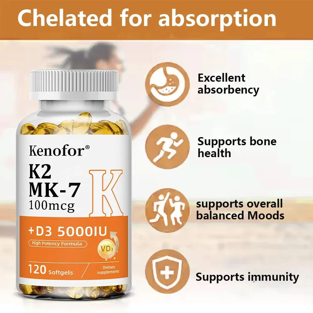 Vitamin D3 5000IU + K2 MK-7 100mcg | Bone Heart & Immune Support