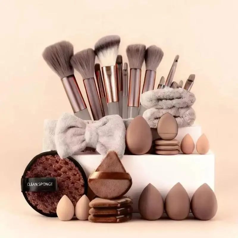 20 33Pcs Buong Makeup Tool Set na May Puff Brush Beauty Sponge Para sa Makeup Applying At Pag-alis ng Pang-araw-araw na Paggamit