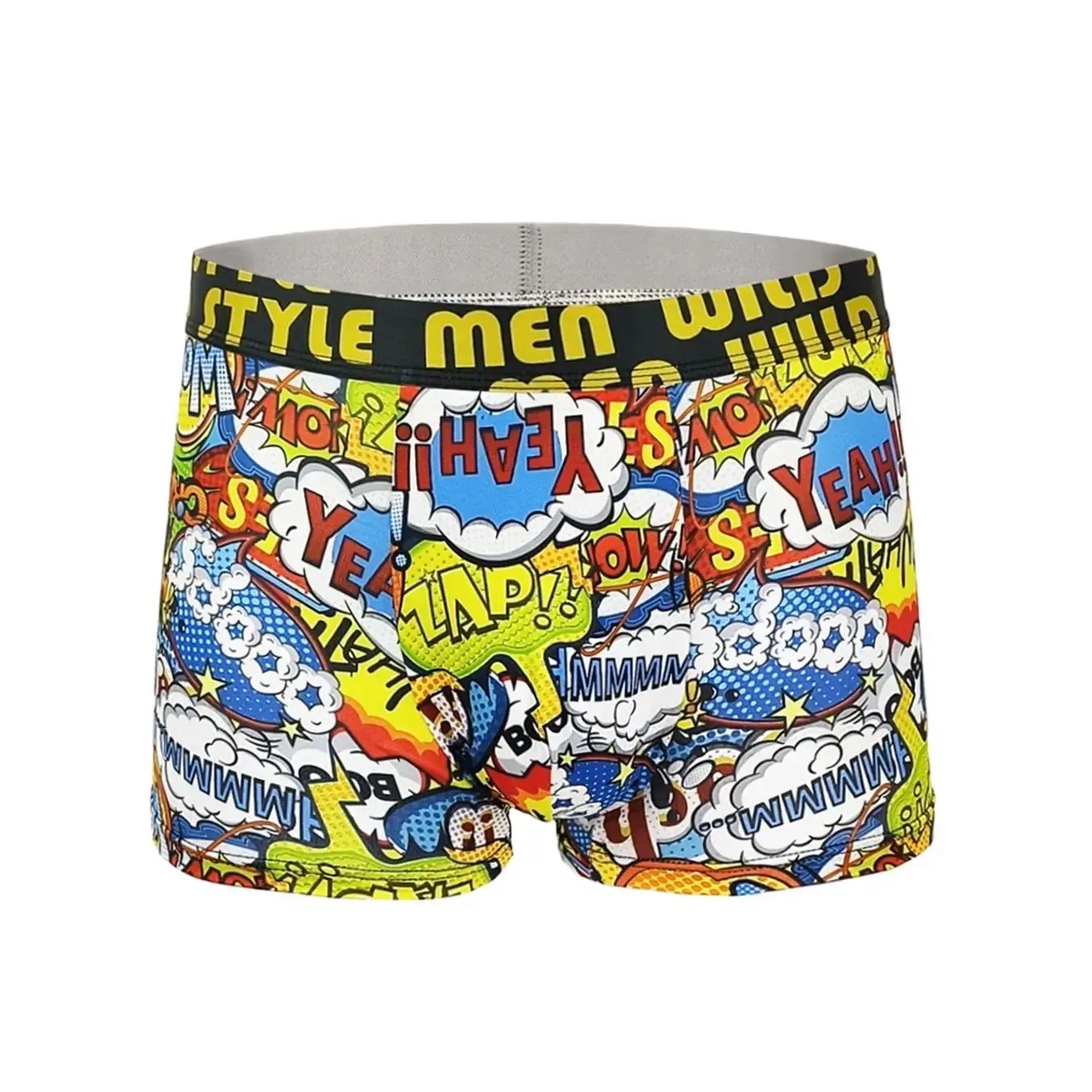 Men's 10-Pack Polyester Boxer Briefs - Random Graffiti & Pop Art Pattern Assortment, "FASHION" Waistband Underwear Set