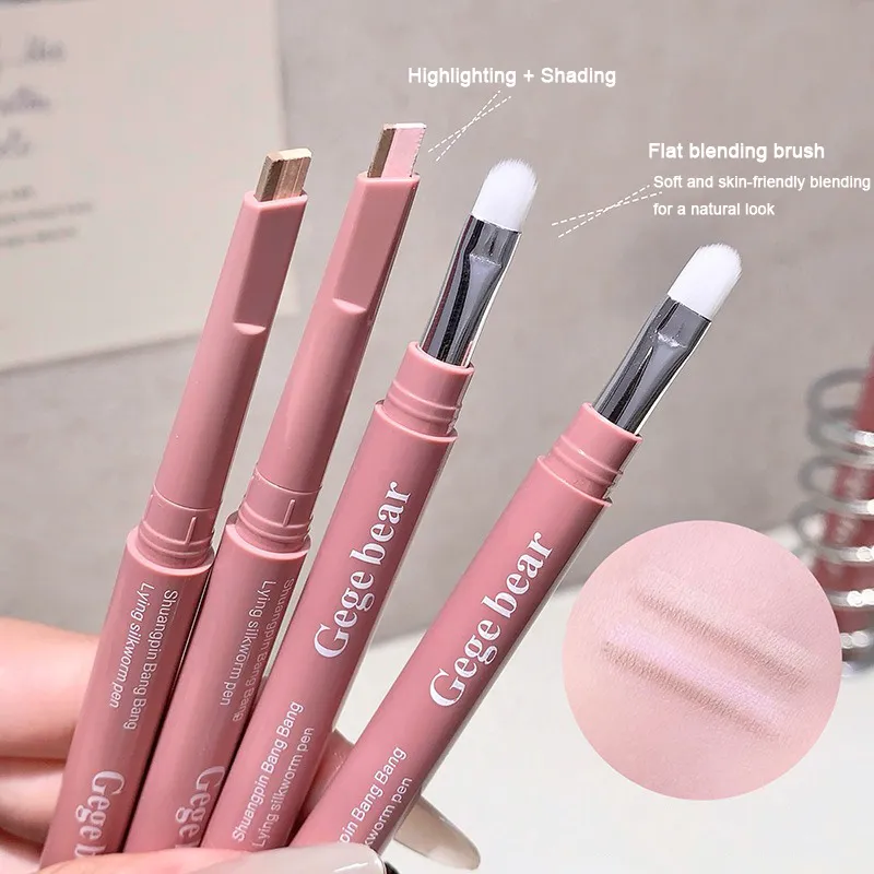 Double Ended Lying Silkworm Pencil 2 in1 Highlighter Nude Lower Eyelid Contour Aegyo-sal Eyeliner Makeup Stick with Detail Brush — image 6