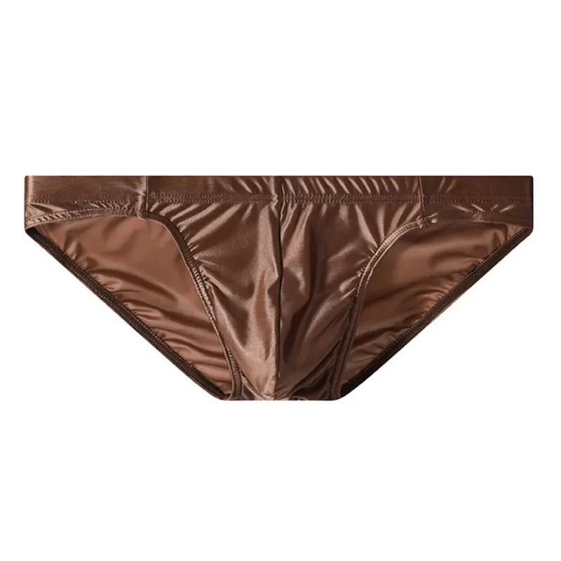 Men's Silky Satin Briefs Sexy Low Rise Underwear Soft Stretchy Bikini Panties Shiny Smooth Butt-lifting Briefs Fitness Underpant