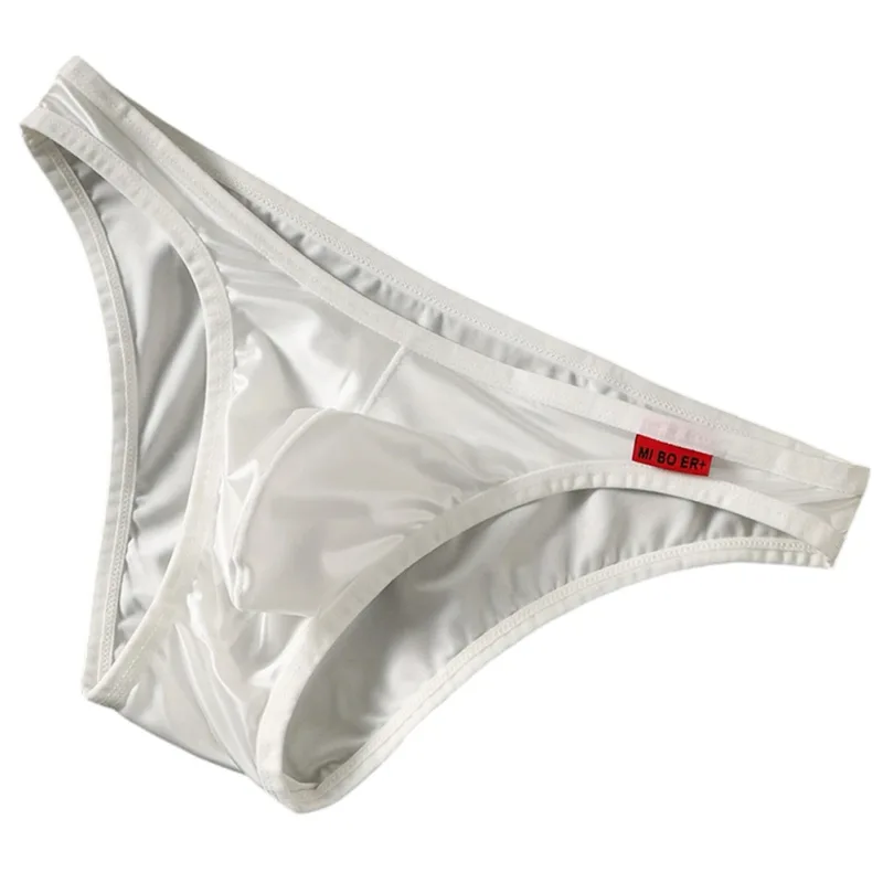 Men Low Waist Satinlike Ice Silk Stretch Brief Underwear Breathable Pouch Soft Fabric Underpants for Multiple Seasons