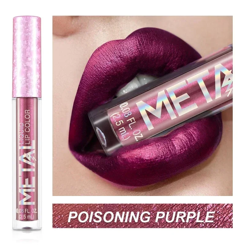 Lipstik Cair Matte Metalik Tahan Air Tahan Lama Antilengket Matte Berkilau Lip Gloss Makeup Bibir Wanita 12 Warna