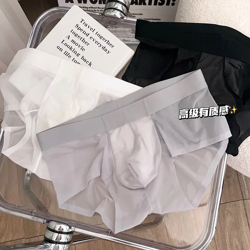 Transparante Slips Heren Ultradunne Ijs Zijde Sneldrogend Slipje Sexy U Ardennen Pouch Man Ondergoed Ademende onderbroek Cuecas