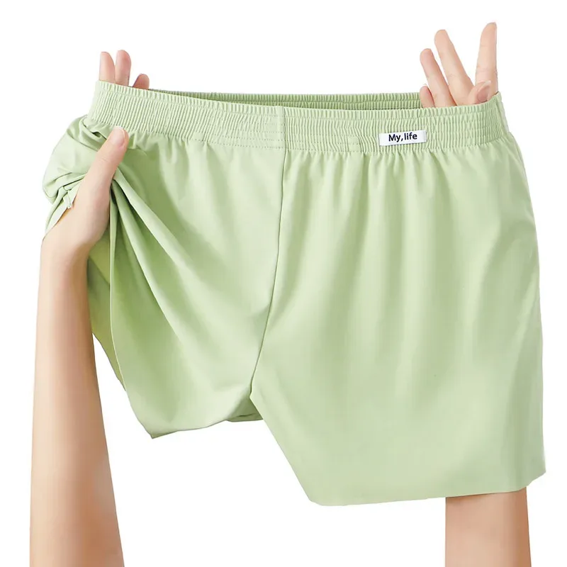Large Size Satin Silky Loose Boxer Shorts Men Summer Thin Cool Ice Silk Underwear Arrow Pant Seemless Sleepwear Pajamas Panties