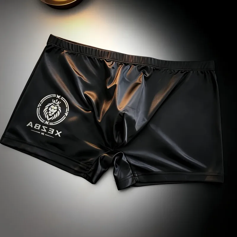 Men Glossy Ice Silk Boxer Shorts Briefs U-shape Pouch Underwear Home Sleep Trunk Men's Glossy Satin Ice Silk Long Leg Boxer