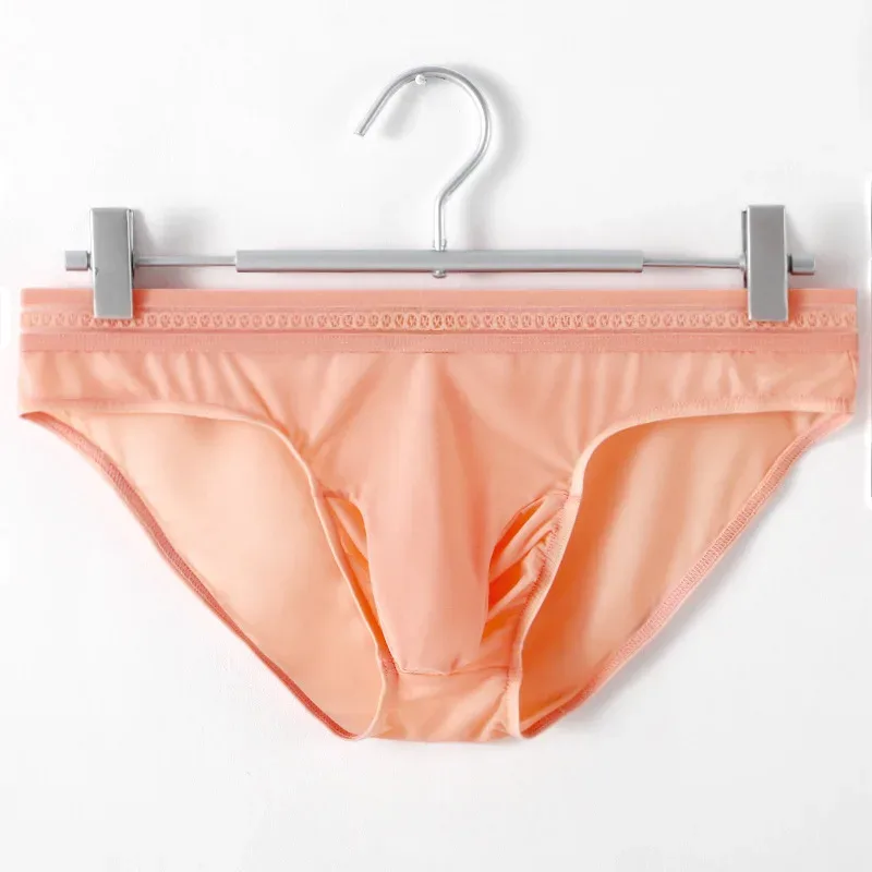 New Men's Ice Silk Briefs Ultra-thin Quick Dry High Elastic Lace Waistband Panties Sexy Seamless Breathable Bikini Underwear