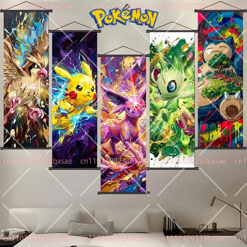 Pokémon Anime HD Scroll Painting Eevee Pikachu Suicune Charizard Mewtwo Διακόσμηση τοίχου με φόντο αφίσα Παιδικό δώρο
