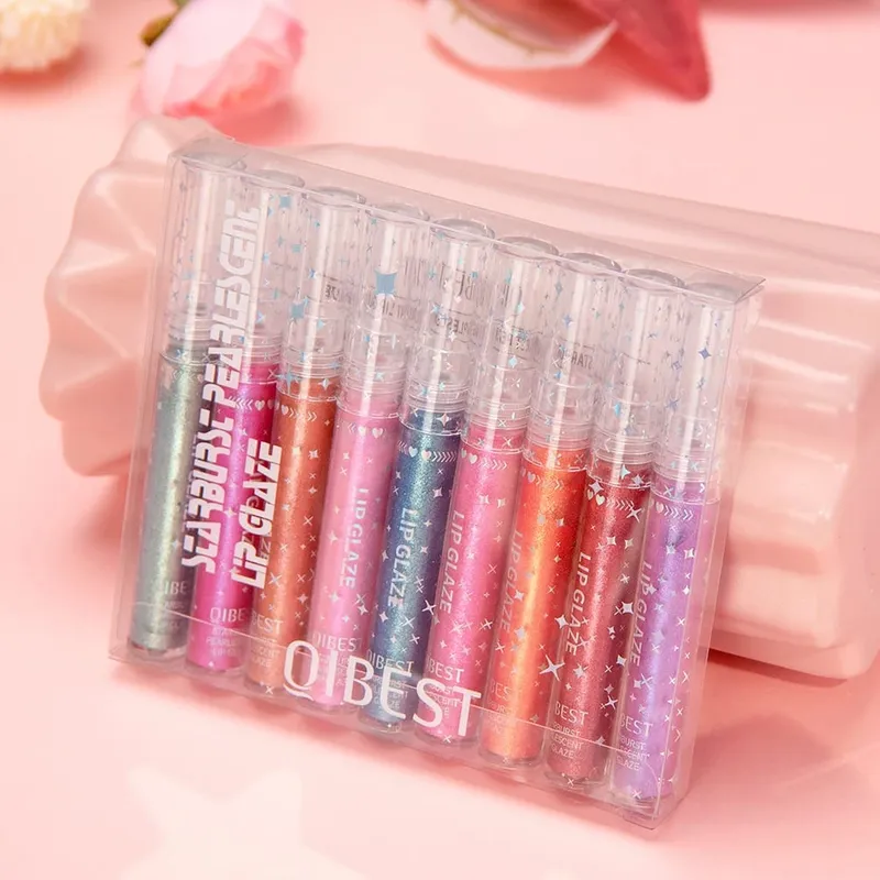 Σετ 9 χρωμάτων Shimmer Lipgloss Lasting Glitter Liquid Lipstick Moisturizing Lugminous Lip Gloss Makeup Shiny Lip Glaze Kit