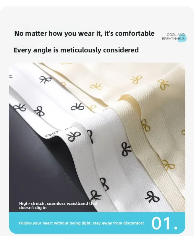 Male Seamless Ice Silk Briefs Cute Heart Bowknot Print 3D Molded Pouch Low Rise Soft Breathable Men Underpants