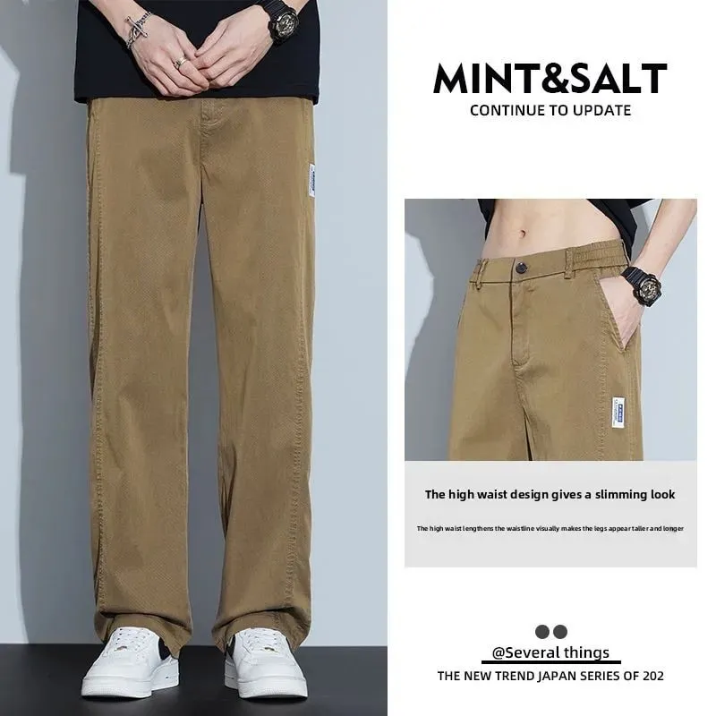 Men's Summer Thin Lyocell Jeans Ice Silk Drape Wide-Leg Pants Loose Straight-Leg Elastic Ultra-Thin Trousers Sizes M-5XL