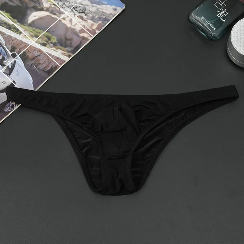 Mens Sexy Low-Waist Briefs Shorts See Through Pouch Underwear Ice Silk Underpant Bikinis Ultra Thin Panties Solid Comf Lingerie