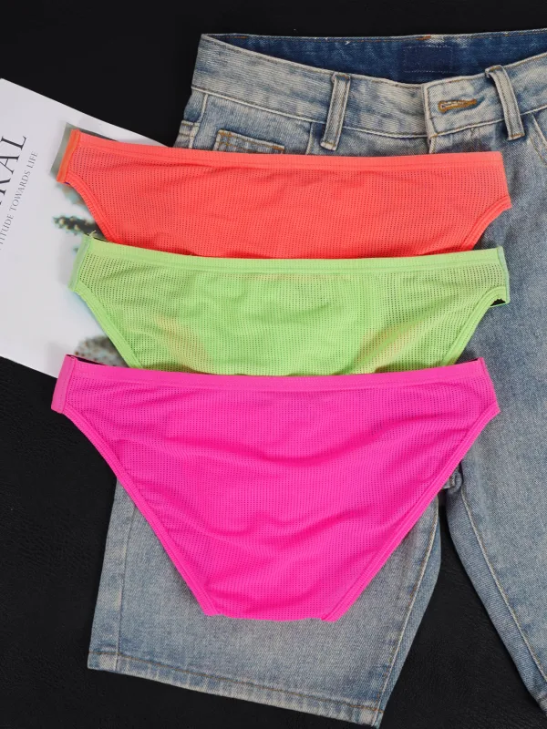 Men's Nylon Blend Mesh Breathable Briefs Horn Splice Letter Embossed Wide Elastic Waistband Fluorescent Color Sexy Underwear