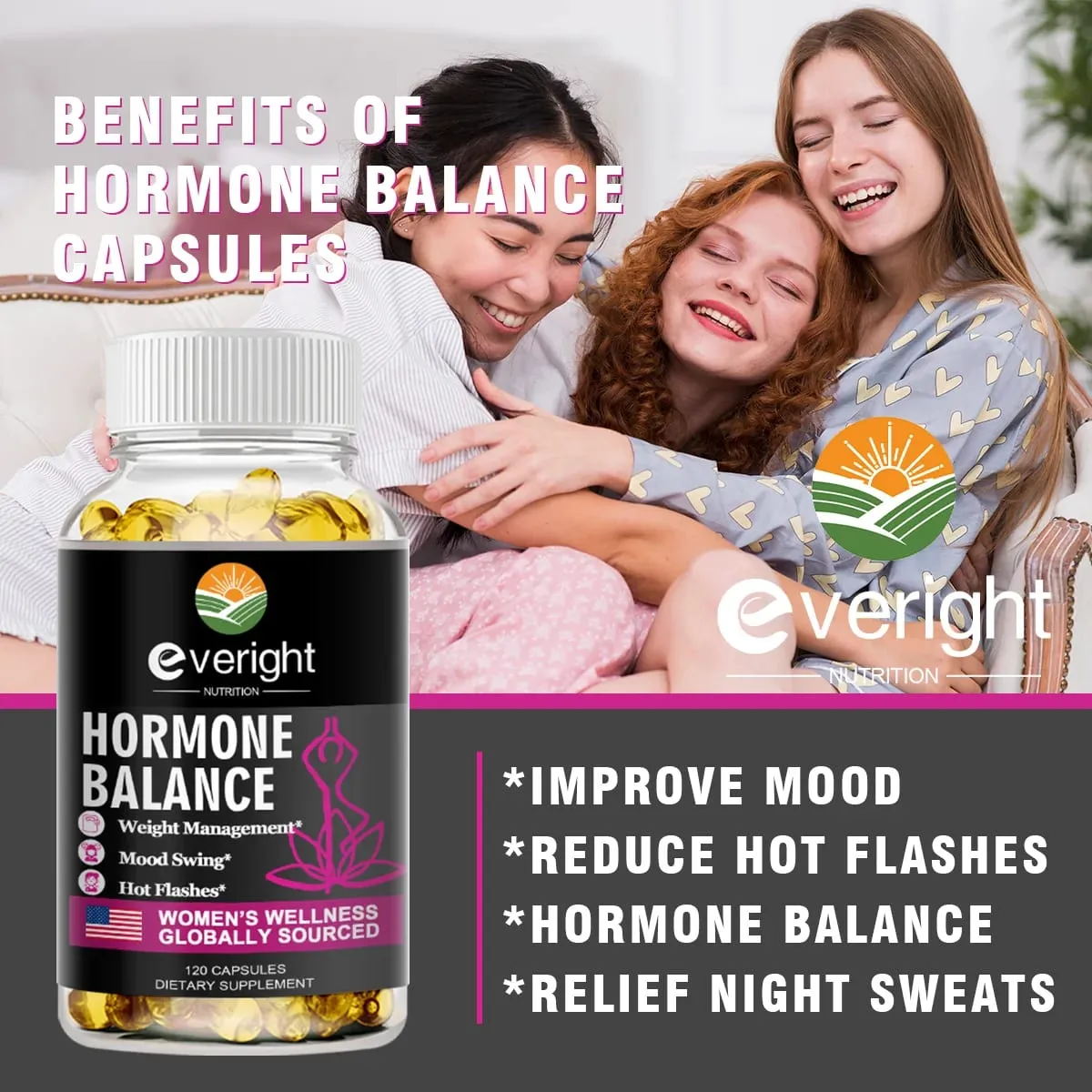 Kumpletong Herbal Menopause Supplement para sa Kababaihan-Multibenefit Menopause Relief Hormone Balanse para sa Night Sweats Mood 120 CAPSULES