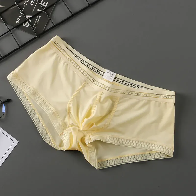 Venda quente de seda gelo roupa interior masculina sem costura transparente boxer shorts ultra-fino respirável confortável calcinha