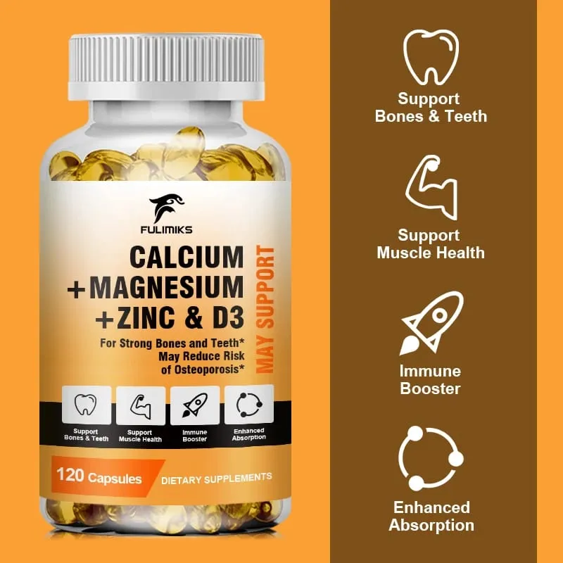 Bone Support Capsules Calcium Magnesium Zinc with D3 Enhances Absorption Supports Bone Strength Immunity & Muscle Health
