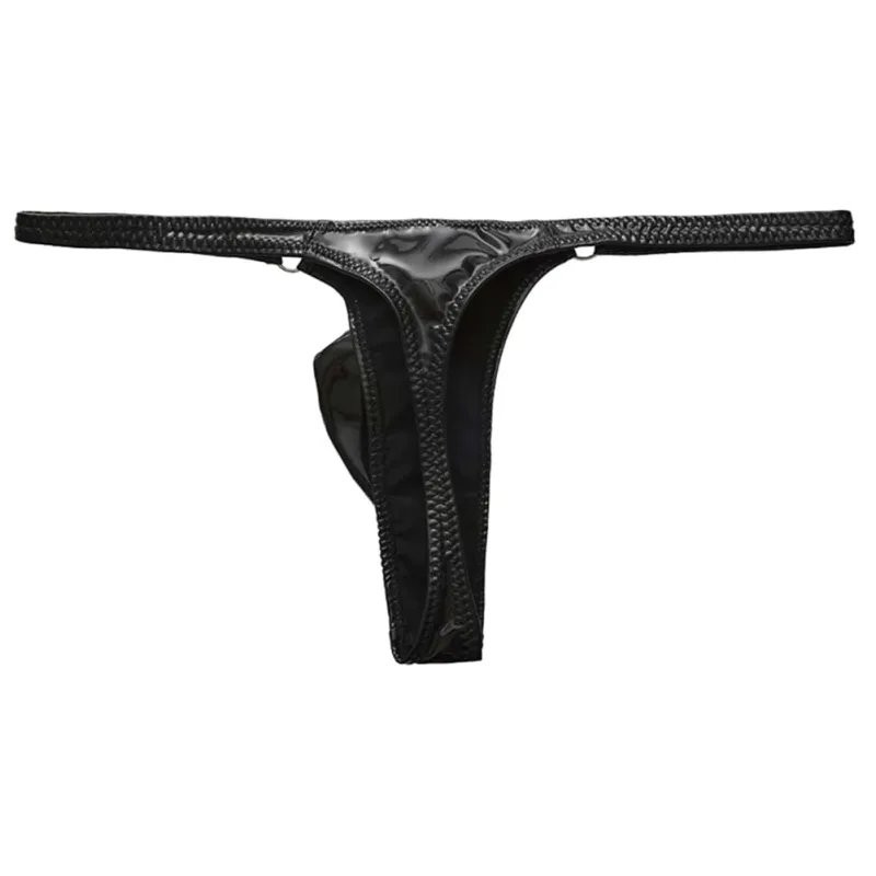 1pc masculino cintura de couro brilhante com anel de metal g-strings tangas gay bulge bolsa cintura baixa elástico roupa interior bunda-expondo sexy