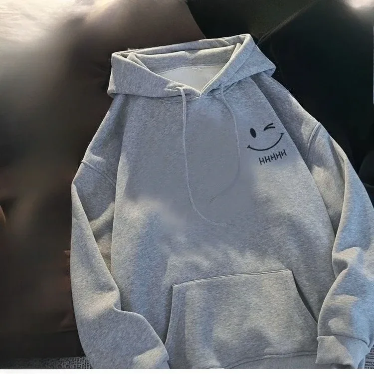 Pull à capuche pour hommes, visage souriant, drôle, mode Couple, américain, lourd, ample, épais, en cachemire, pour garçons