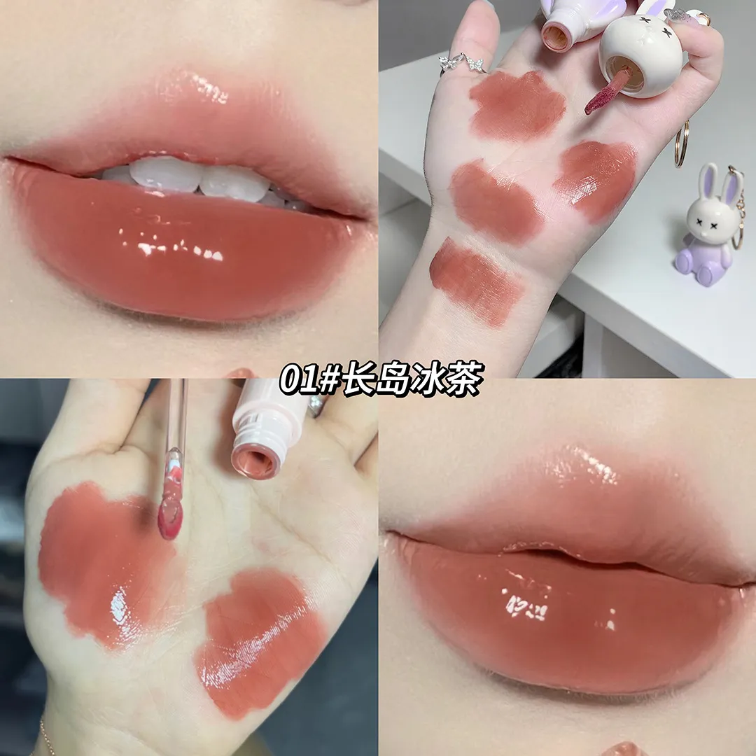 ארנב חמוד Mirror Lip Glaze מחזיק מפתחות שפתון שפתון עמיד למים גלוס עמיד למים כוס טפלון נשים קוסמטיקה שפתיים 6 צבעים