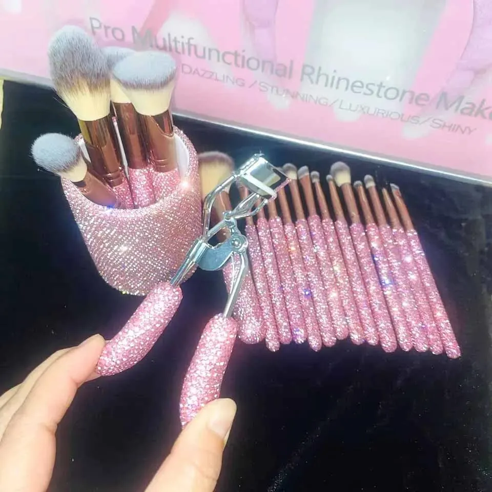Σετ βούρτσας Glitz and Glam 22 τμχ Δέσμη RhINESTONE Glam Brush Set Bling Makeup Brushes Diamond Μακιγιάζ Πινέλο αποθήκευσης Κάδος με κουτί