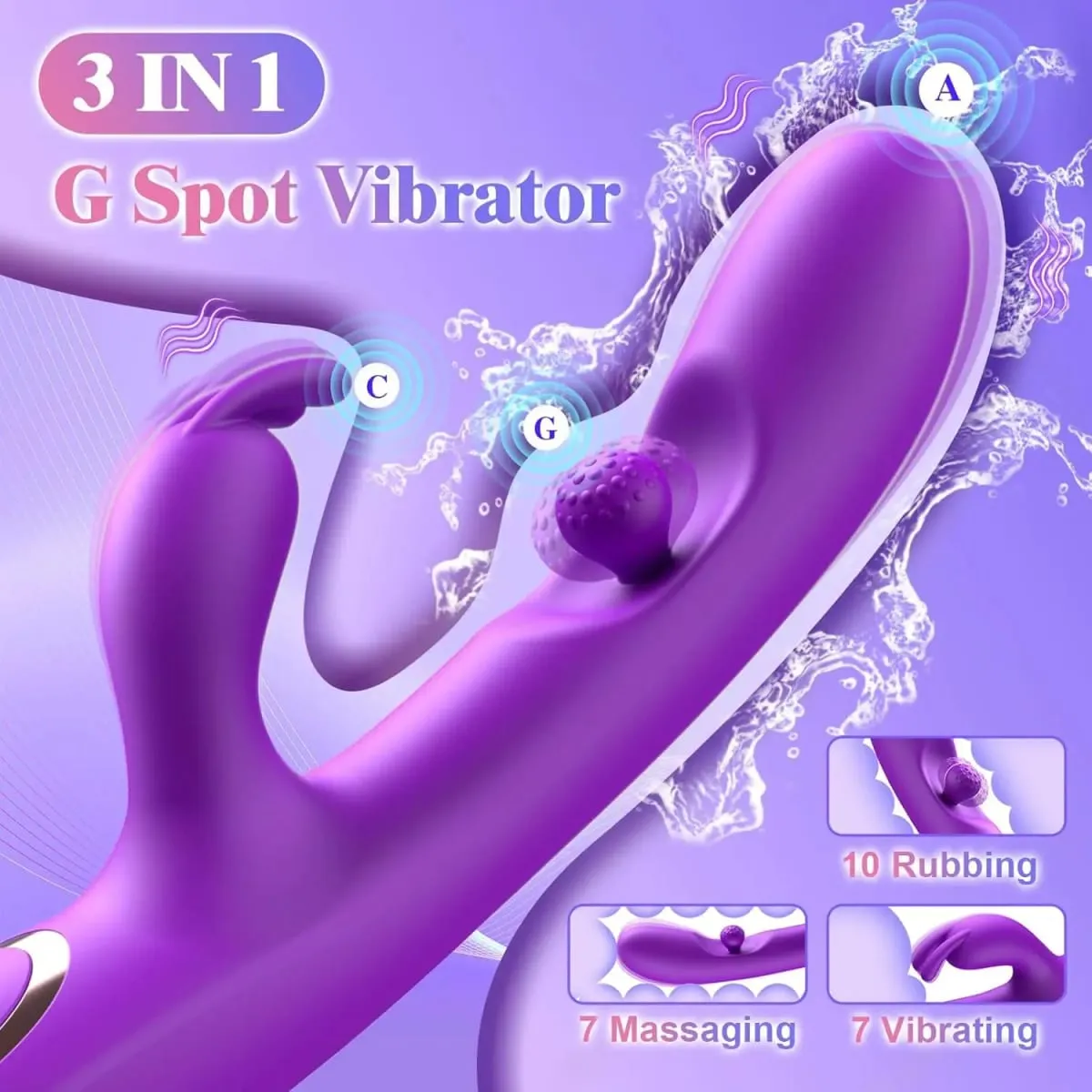 G Spot Rabbit Vibrátor 3 az 1-ben 360°-ban forgatható Erőteljes csiklóstimulátor Puha szilikon felnőtt termék szexjáték női párnak