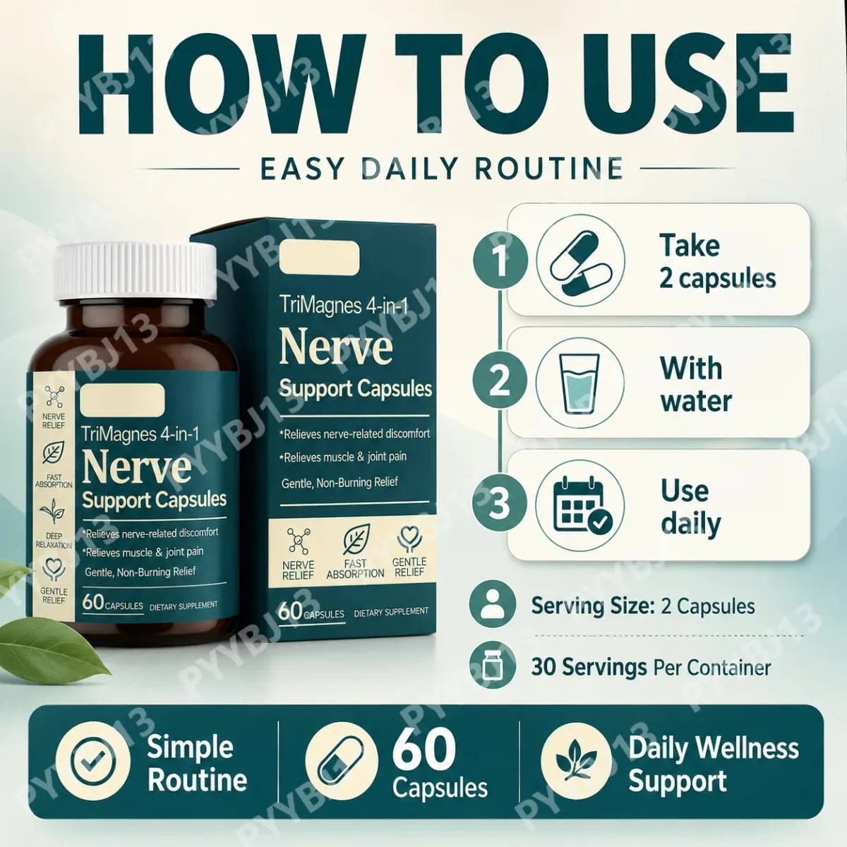 4-in-1 Magnesium Nerve Support Capsules na may Citrate Glycinate Malate at Turmeric Extract na 60 CT Fast Absorption Formula
