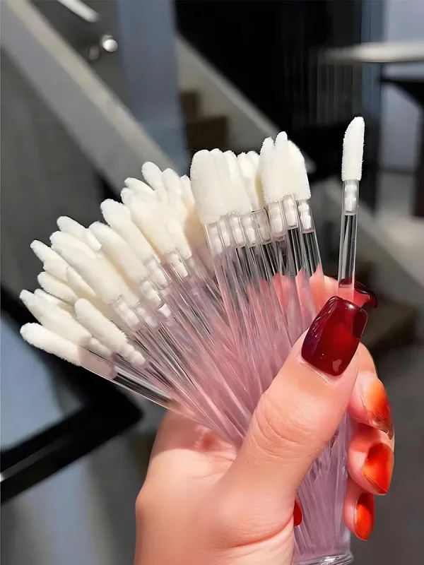 50/100 Pcs Disposable Lip Brushes Flocked Tip Makeup Brush Portable Hygienic Applicator para sa Lip Gloss Foundation Concealer Mask