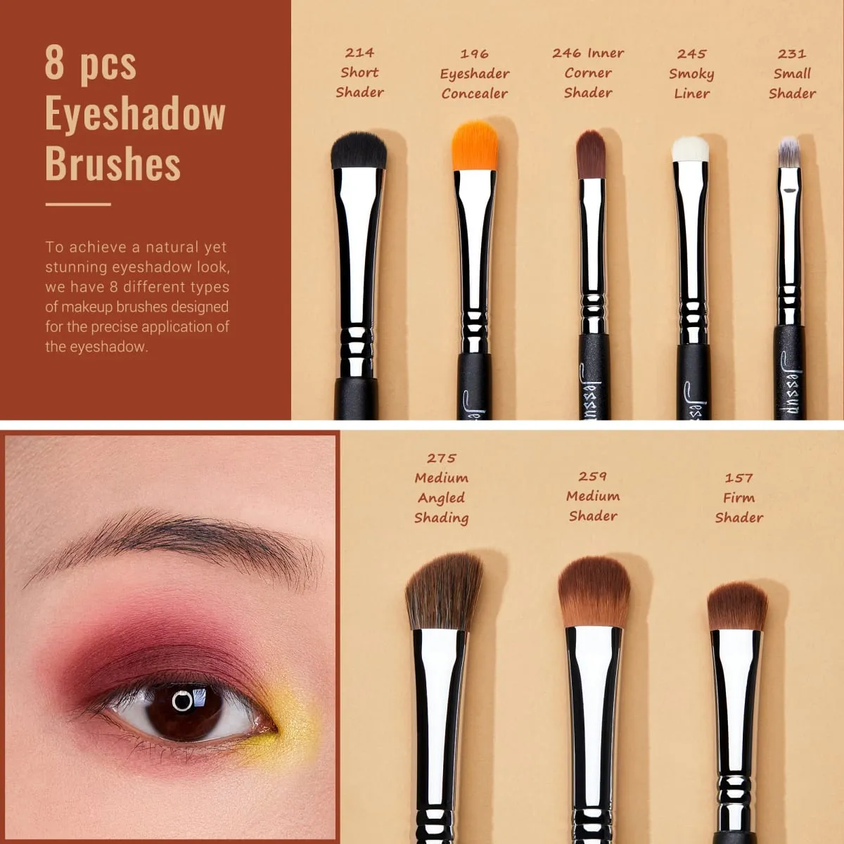 Jessup Eye Makeup Brushes Set Propesyonal na Makeup Brush Synthetic Eye Blending Brush Eyeshadow Brush Eyebrow Crease Shader T341