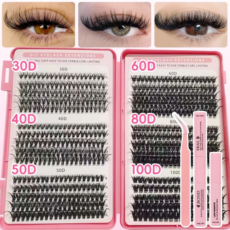DIY Manga Spiky Cluster szempillahosszabbítások Természetes Mega Volume Egyedi Előre Vágott Szegmentált Szempillák Otthoni Szemsminkhez