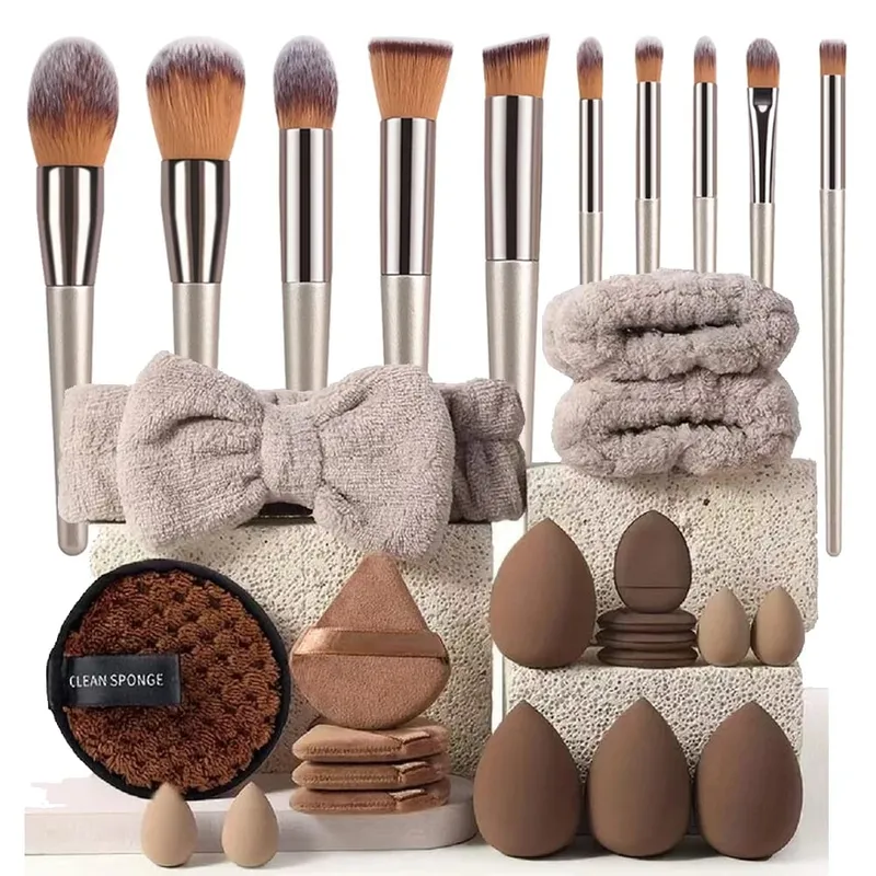 20/40Pcs Makeup Brushes at Sponges Set Brown Makeup Puff Beauty Egg Headband Wristband Remover Kit Regalo sa Tool ng Makeup
