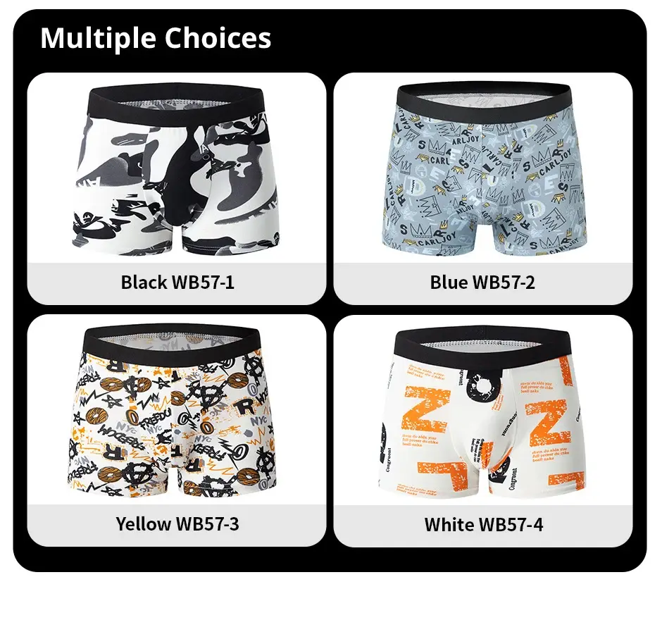 4-teilige Herrenmode, bedruckte Unterwäsche, atmungsaktive Schritt-Boxershorts für Teenager, bequeme Übergrößen-Unterwäsche bis 6XL.