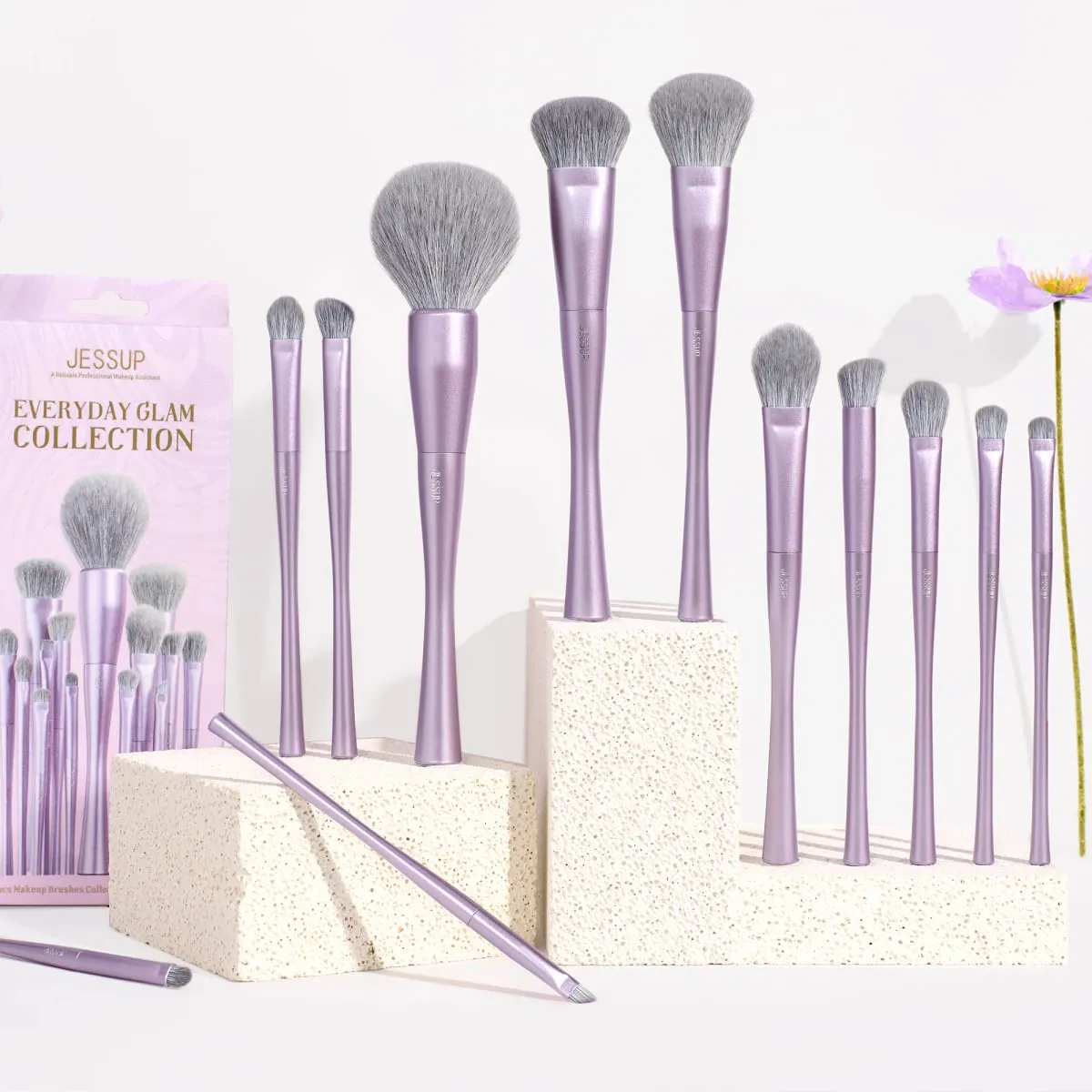 Σετ πινέλα μακιγιάζ Jessup 4/6/7/10/14/15 τεμ. Foundation MakeUp Brush Face Shadow Eyeshadow Blending Highlighting Concealer Luxury Purple