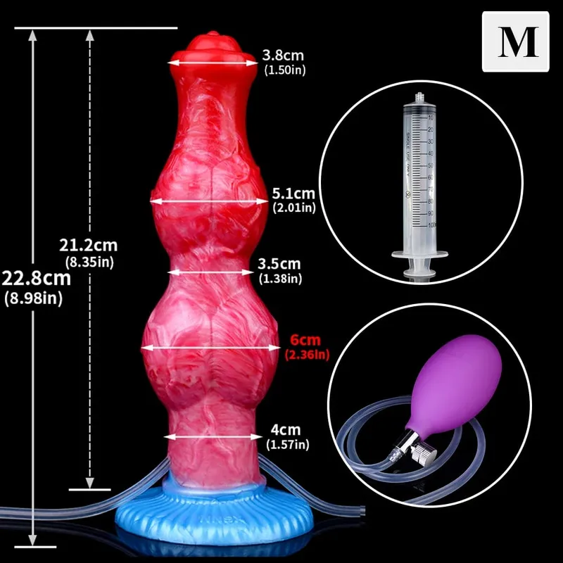 Huge Knot Squirting-Inflatable Dildo with Strong Sucker Silicone Inflat Anal Plug Trainer Beginner Sex Toys for Women Men