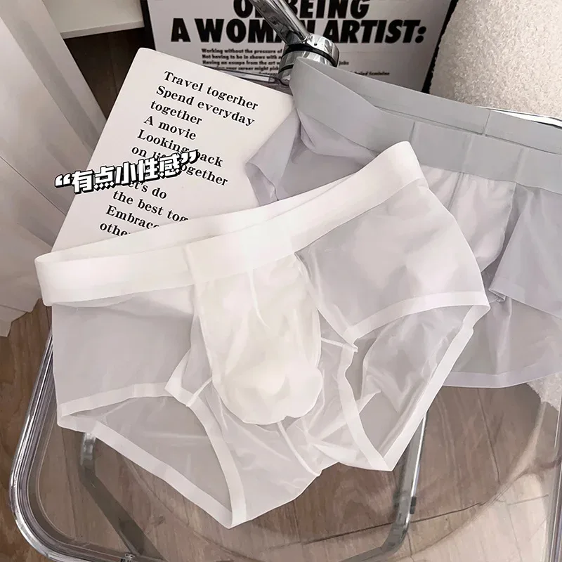 Transparante Slips Heren Ultradunne Ijs Zijde Sneldrogend Slipje Sexy U Ardennen Pouch Man Ondergoed Ademende onderbroek Cuecas