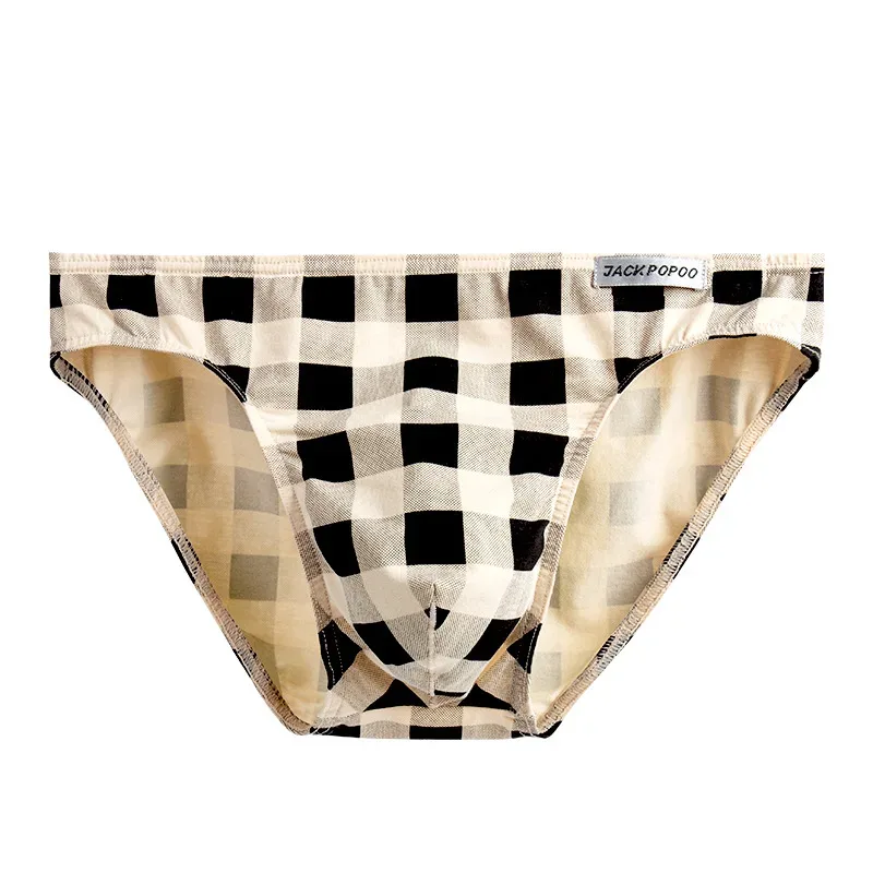 Fashion Plaid Underwear Cotton Soft Elastic Men Briefs Breathable Comfortable Youth Underpants Mens Sexy U Bulge Pouch Panties