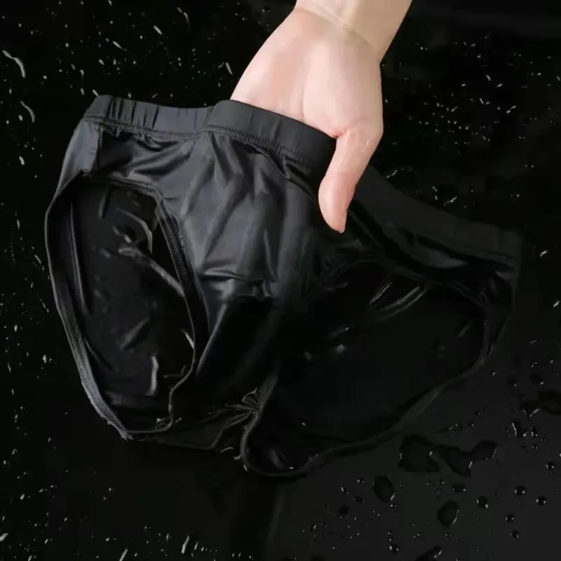 Men Sexy Sheer Ice Silk Briefs Underwear Quick-Dry U Convex Pouch Breathable Low-Waist Underpants Summer Cooling