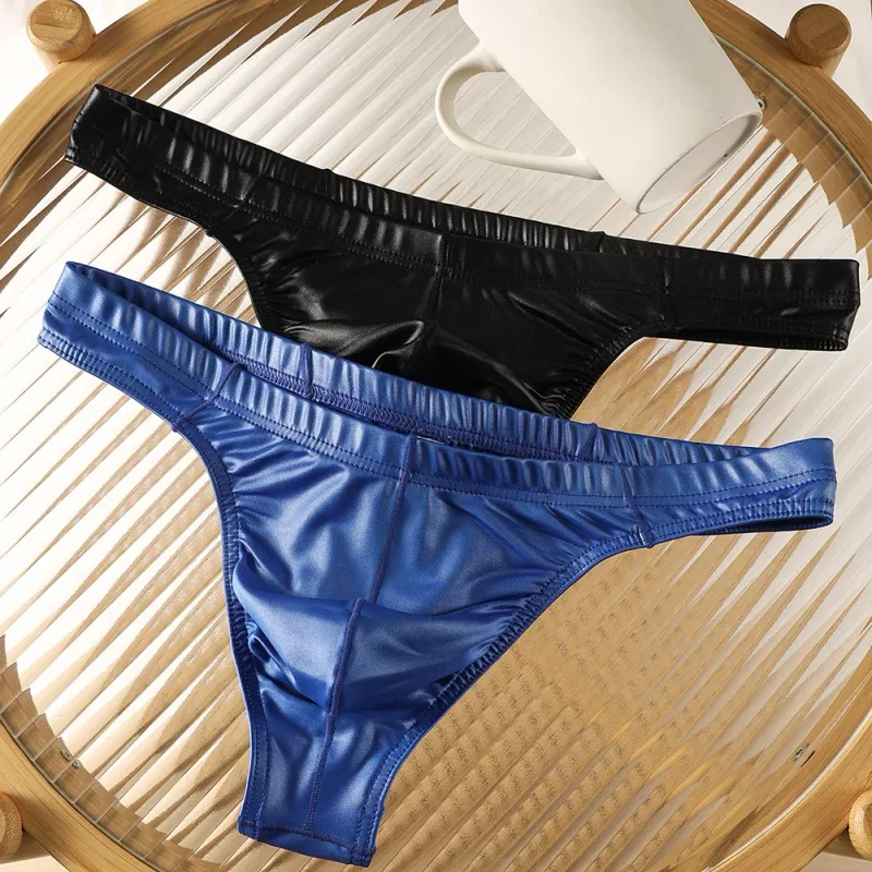 Men Faux Leather Sexy Sissy Briefs G-string Thong T-Back Large Pouch Soft Very Hot Lingerie Underwear For Man Unisex Panties